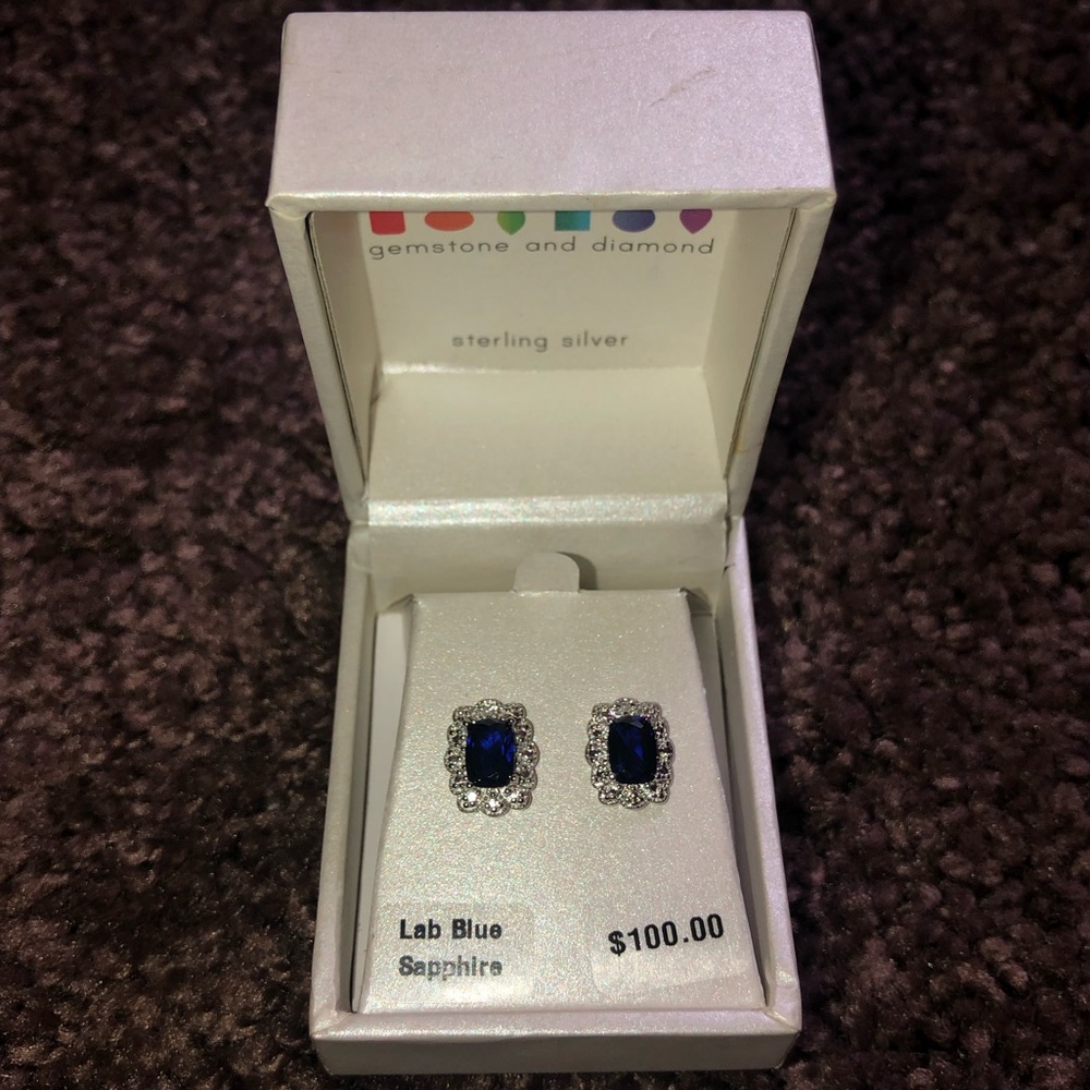 NEW‎ Birthstone Radiant Gem Earring Diamond Blue